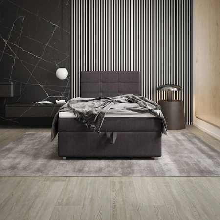 Kontinentální postel Fresno 90x200 grafit v moderním skandinávském stylu s čalouněným čelem postele s úložným boxem