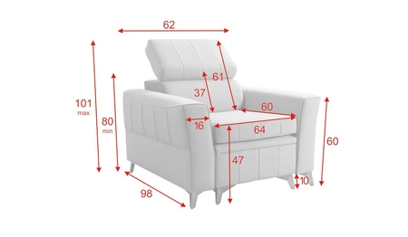 Křeslo Rava grafitové praktické a pohodlné křeslo do obývacího pokoje s nastavitelnou opěrkou hlavy a úložným prostorem z měkké sametové látky