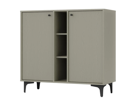 Nábytek Kioto I eukalyptus stylový designový nábytek do obývacího pokoje elegantní nábytek na kovovém černém podstavci decentní úchytky