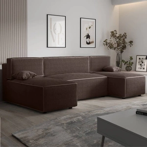 Rohová sedací souprava s funkcí spaní Brandon U hnědý kontejner na lůžkoviny trojrozměrná látka s výraznými pruhy