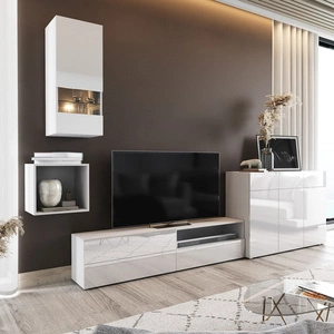 Pylos bílá / bílý lesk moderní design systém push to open pro dvířka a zásuvky nábytková sestava s komodou