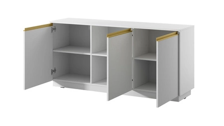 Komoda Imperial 154 cm bílá moderní design elegantní komoda s frézovanými čely a kartáčovanými zlatými úchyty