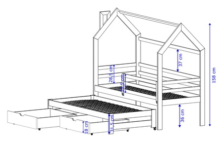 Dětská postel Chip 90x180 cm bílá domácí postel s prostornými zásuvkami Dvoumístná rozkládací postel do dětského pokoje dřevěná