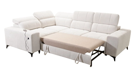 Rohová sedačka s funkcí spaní Penejos II Lux béžová levá pohodlná rohová sedačka do obývacího pokoje s pohodlným výsuvným podnožníkem