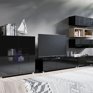 Nábytková nástěnná skříňka Apulia XXVIII černý lesk / dub řemeslný extrémně stylový nábytek nástěnná skříňka jednoduché jednotky hodící se do každého interiéru