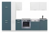 Kuchyňská sestava Toni 300 cm bílá / mořská s pracovní deskou vypadá skvěle v moderních interiérech