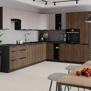 Rohová sestava kuchyňského nábytku Tarraco / Brianza 310x250 cm kovové úchytky skříněk vypadají skvěle v moderních interiérech