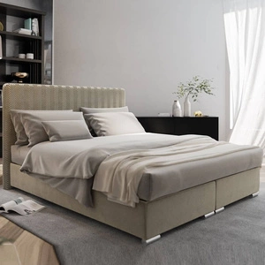 Béžová kontinentální postel Sarona 180x200 v moderním skandinávském stylu s výrazným čelem