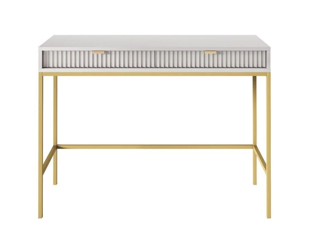 Konzola Lovro šedá se zásuvkami stylový a funkční nábytek do předsíně, obývacího pokoje nebo kanceláře, rám ve zlaté barvě