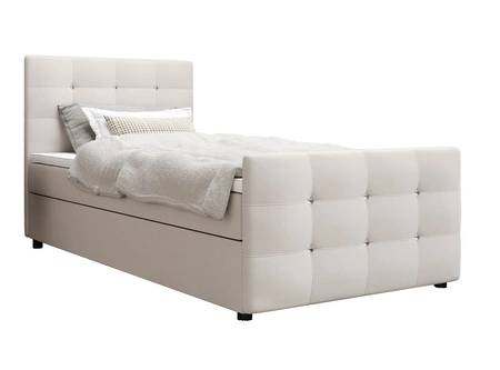 Béžová kontinentální postel Kansas 90x200 v moderním skandinávském stylu s čalouněným čelem a podnožkou
