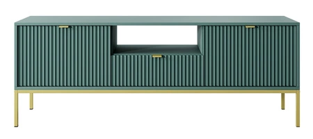 Nábytková sestava Lovro pastelově zelená moderní designová nástěnná skříňka obohacená o zlaté kovové doplňky nábytek do obývacího pokoje