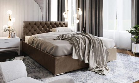Čalouněná postel Alvorada 140x200 světle hnědá s úložným boxem v moderním skandinávském stylu s prošívaným čelem