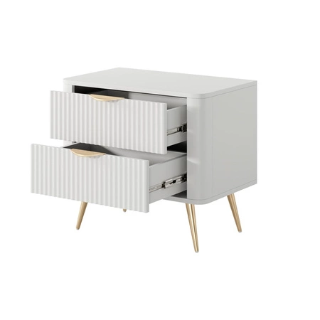 Noční stolek Lante bílý stylová skříňka se zásuvkami ideální pro ložnice v glamour a skandinávském stylu originální tvar z masivu