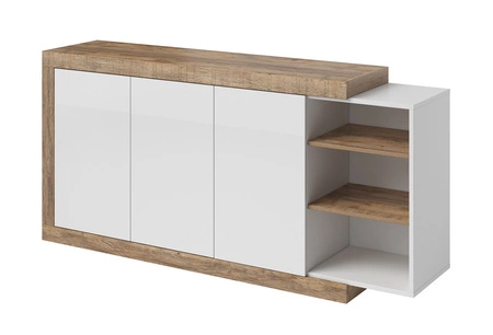 Komoda Sintra 180 cm dub samdal / bílý lesk originální design ideální pro interiéry ve skandinávském stylu systém push to open