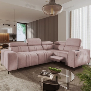 Rohová sedací souprava s funkcí spaní Castel II Lux růžová pravá pohodlná rohová sedací souprava do obývacího pokoje s pohodlným výsuvným podnožníkem