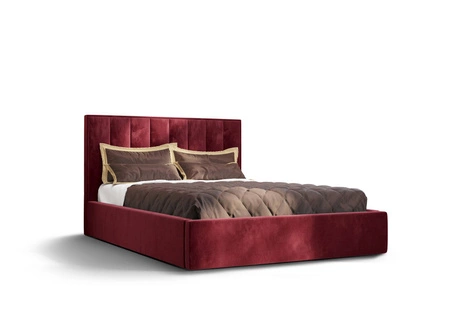Čalouněná postel Rinus 180x200 s úložným prostorem bordó v moderním skandinávském stylu s pohodlným čelem