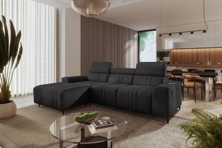 Rohová rozkládací pohovka s funkcí spaní Castel graphite levý roh pohodlná a stylová rozkládací pohovka s kontejnerem na lůžkoviny