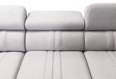 Rohová pohovka s funkcí spaní Castel VII světle hnědá levá stylová rohová pohovka s úložným prostorem na lůžkoviny a nastavitelnými opěrkami hlavy