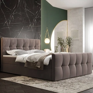 Světle hnědá kontinentální postel Manhattan 140x200 v moderním skandinávském stylu s čalouněným čelem a nohama