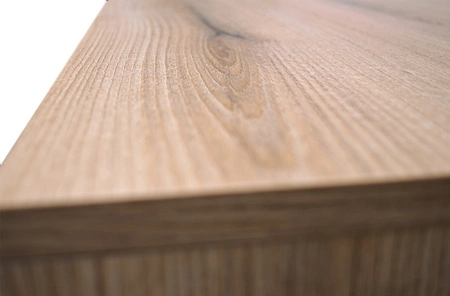 Závěsná skříňka Osaka 46 cm dub evoke / černá minimalistický design stylová vitrína do obývacího pokoje vkusné rýhované čelo