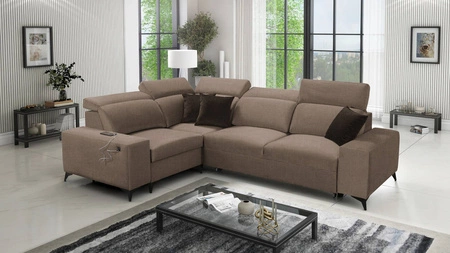 Rozkládací pohovka Kelly Sleek II světle hnědá levá elegantní rohová pohovka do obývacího pokoje z tkané látky