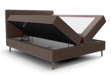 Kontinentální postel Totti 140x200 hnědá stylová postel s úložným prostorem trojrozměrná tkanina s výraznými pruhy