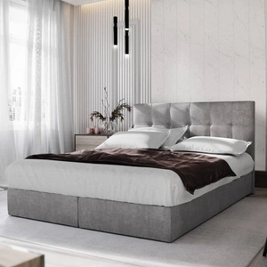 Šedá kontinentální postel Harmony 140x200 v moderním skandinávském stylu s čelem zakončeným ozdobnými knoflíky
