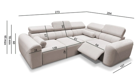 Rohová sedací souprava s funkcí spaní Cantare II Lux losos pravý Pohodlná rohová sedací souprava do obývacího pokoje se zvedací podnožkou měkká látka