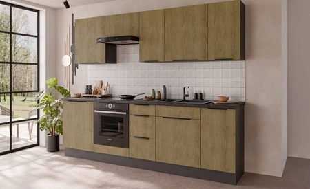 Sada kuchyňského nábytku Corsico 260 cm elegantní kuchyňské skříňky v moderních a přírodních barvách úchyty s kovovými hranami