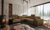 Rohová sedací souprava s funkcí spaní Tesalia III Lux hnědá levá komfortní rohová sedací souprava s výsuvnou podnožkou a posuvnou funkcí opěradla