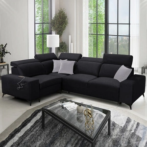 Pohovka na spaní Kelly Sleek II černá levá elegantní rohová pohovka do obývacího pokoje z odolné tkané látky
