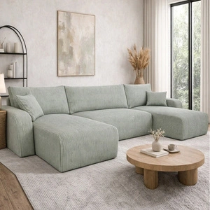 Rohová sedací souprava s funkcí spaní Fiesta U XL světle šedá elegantní rohová sedací souprava do obývacího pokoje s úložným prostorem na lůžkoviny manšestrová látka