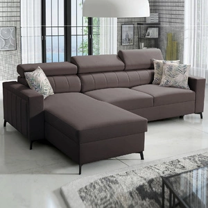 Rohová sedací souprava s funkcí spaní Savona hnědá levý roh pohodlná a elegantní s nastavitelnými opěrkami hlavy dekorativní prošívání