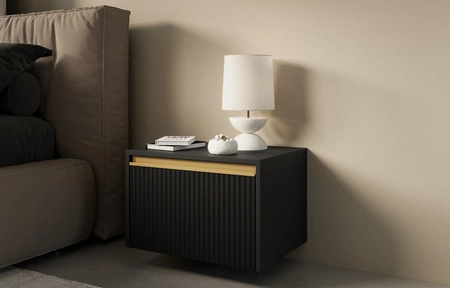 Imperial noční stolek se zásuvkou černý s možností zavěšení módní skříňka do ložnice s elegantním frézovaným čelem