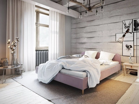 Čalouněná postel Ivrea 140x200 pudrově růžová s moderním stylem čela ideální do ložnice