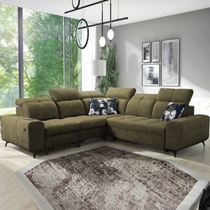 Rohová sedací souprava s funkcí spaní Buffalo III olivová levá pohodlná rohová sedací souprava s estetickou povrchovou úpravou s kontejnery na lůžkoviny