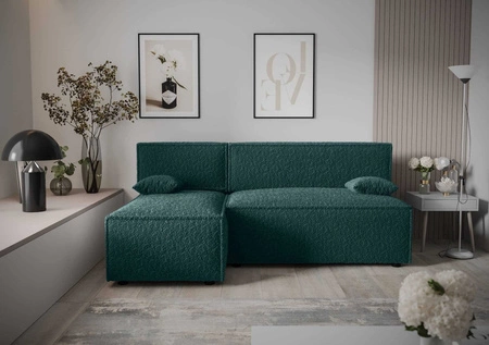 Rohová sedací souprava s funkcí spaní Brandon tyrkysová levá strana měkká tkanina s charakteristickou smyčkovou povrchovou nádobou na lůžkoviny