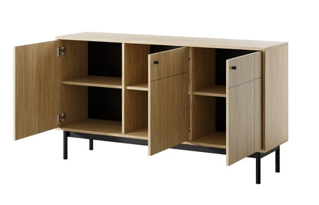 Komoda Modesta 154 cm dub linea jednoduchý design ideální komoda do obývacího pokoje nebo ložnice v japonském stylu vysoké dřevěné nohy