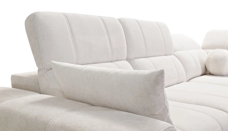 Rohová sedačka s funkcí spaní Penejos modrá levá elegantní rohová sedačka s úložným prostorem na lůžkoviny pohodlné nastavitelné opěrky hlavy