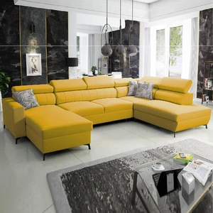 Rohová sedací souprava s funkcí spaní Savona VI žlutá levá elegantní a pohodlná rohová sedací souprava do obývacího pokoje se dvěma nádobami na lůžkoviny