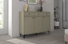 Zásuvková komoda Kioto I 125 cm eukalyptus minimalistický tvar ideální komoda do obývacího pokoje nebo ložnice černé doplňky