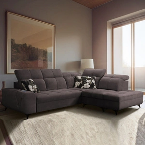 Rohová sedací souprava s funkcí spaní Buffalo VII hnědá pravostranná stylová rohová sedací souprava s lůžkovinami velurová látka