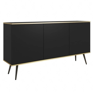 Komoda Luxury 160 cm černý elegantní designový korpus doplněný zlatým lemováním komoda stojí na vysokých kovových nohách