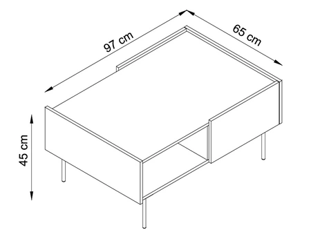 Béžový konferenční stolek Vellore se zásuvkami minimalistický design snížená horní deska v dekoru dubu poskytuje originální povrchovou úpravu
