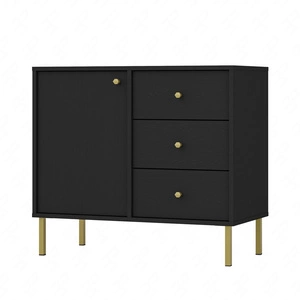 Komoda Kioto II 84 cm černá grafitová moderní design decentní zlaté úchytky kovová základna ideální komoda do obývacího pokoje