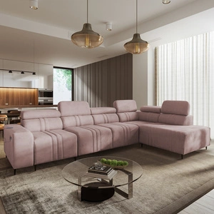 Rohová pohovka s funkcí spaní Castel XI růžová pravá strana pohodlná rohová pohovka s úložným prostorem na lůžkoviny odolná látka