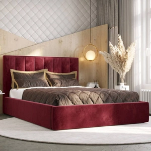 Čalouněná postel Rinus 160x200 s úložným prostorem bordó v moderním skandinávském stylu s pohodlným čelem