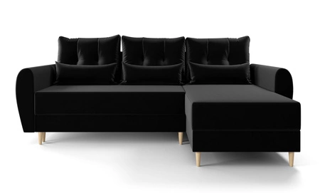 Rohová sedací souprava s funkcí spaní Rovigo černá pravá elegantní rohová sedací souprava ve skandinávském tvaru velká přihrádka na lůžkoviny