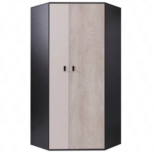 Rohová šatní skříň Niko černá / dub / béžová ideální do pokoje pro mladé funkční a prostorná originální barvy