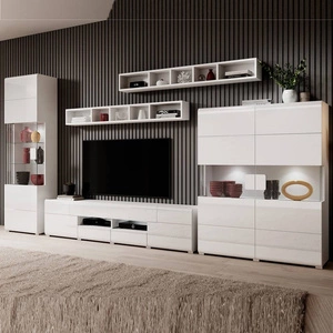 Nástěnná skříňka Toledo bílá / bílý lesk je ideální do obývacího pokoje a dodá vašemu interiéru jedinečný charakter